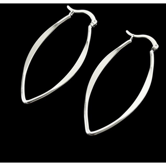 Earrings Secret Box New York White Gold Dipped Pointed Oval Drop Dangle Latch - Picture 2 of 12